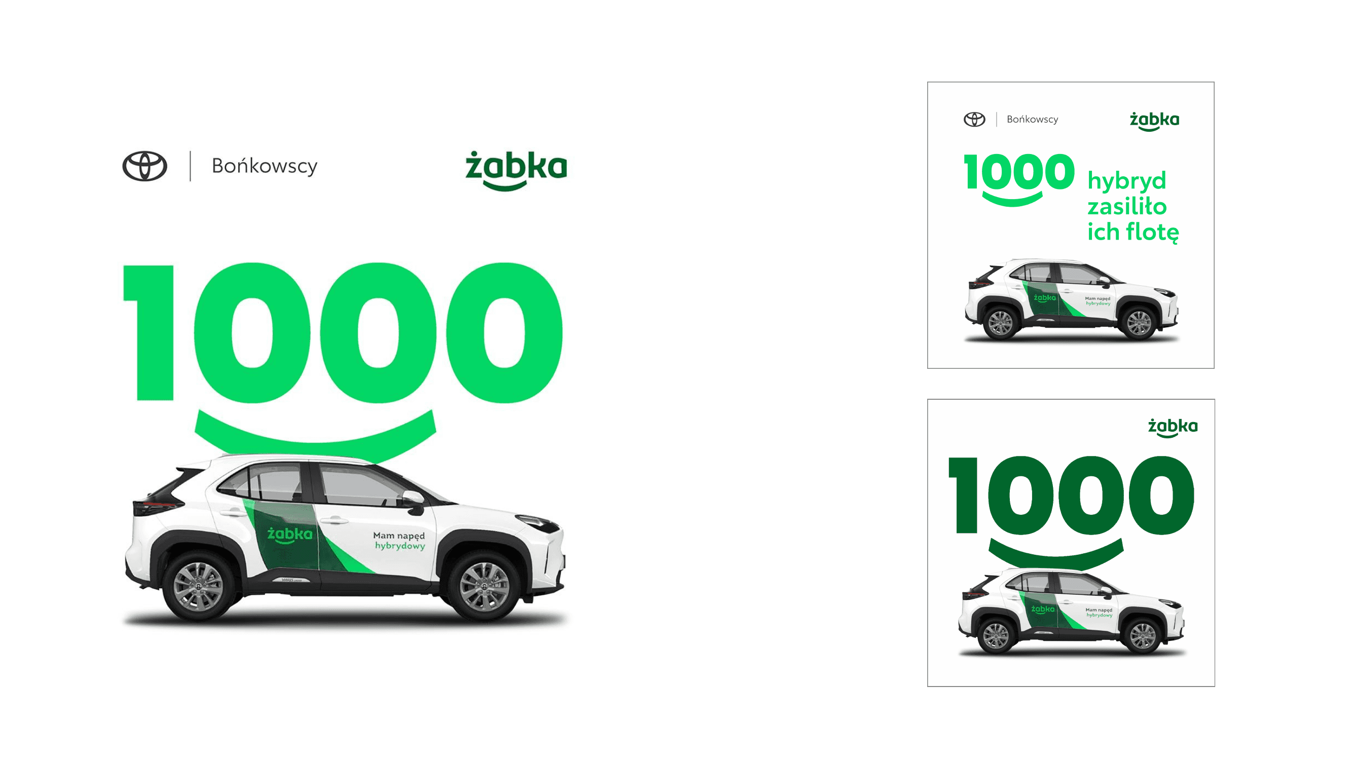 Kampania Toyota Bońkowscy × Żabka - 1000 hybryd, kreacje w różnych formatach