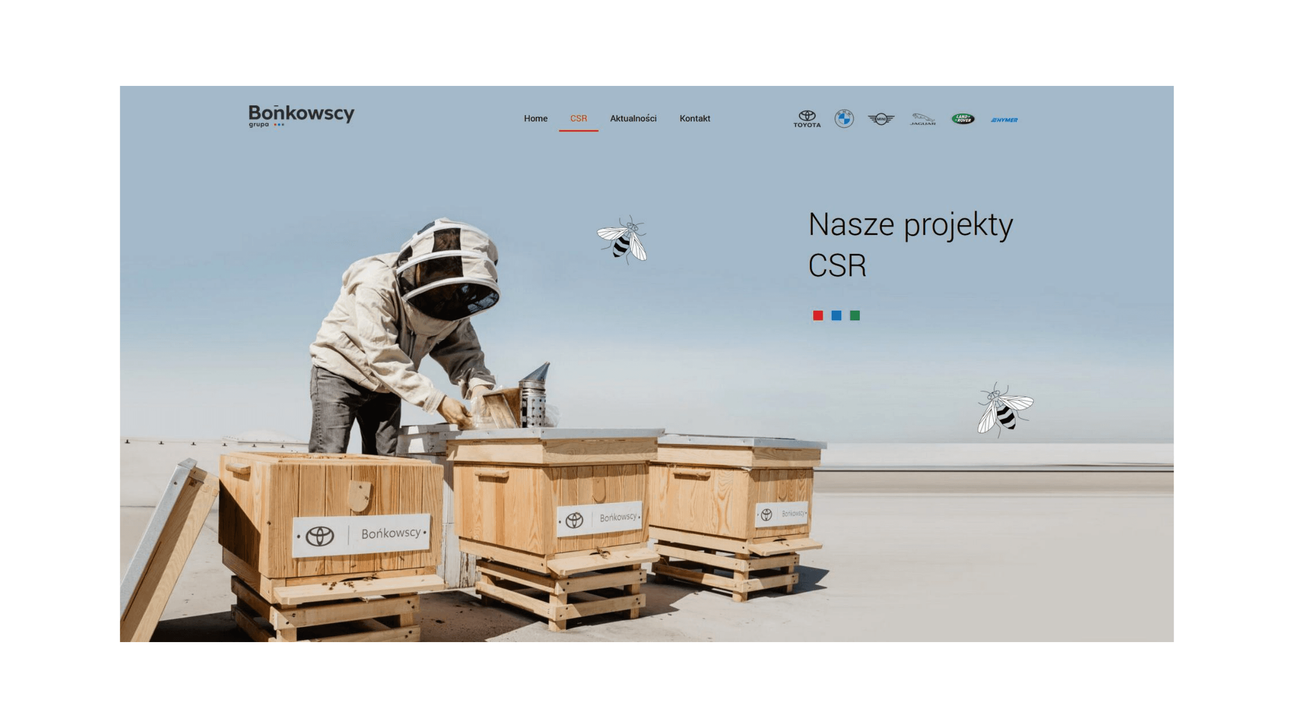 Podstrona CSR - pszczelarz przy ulach na dachu salonu Toyota Bońkowscy