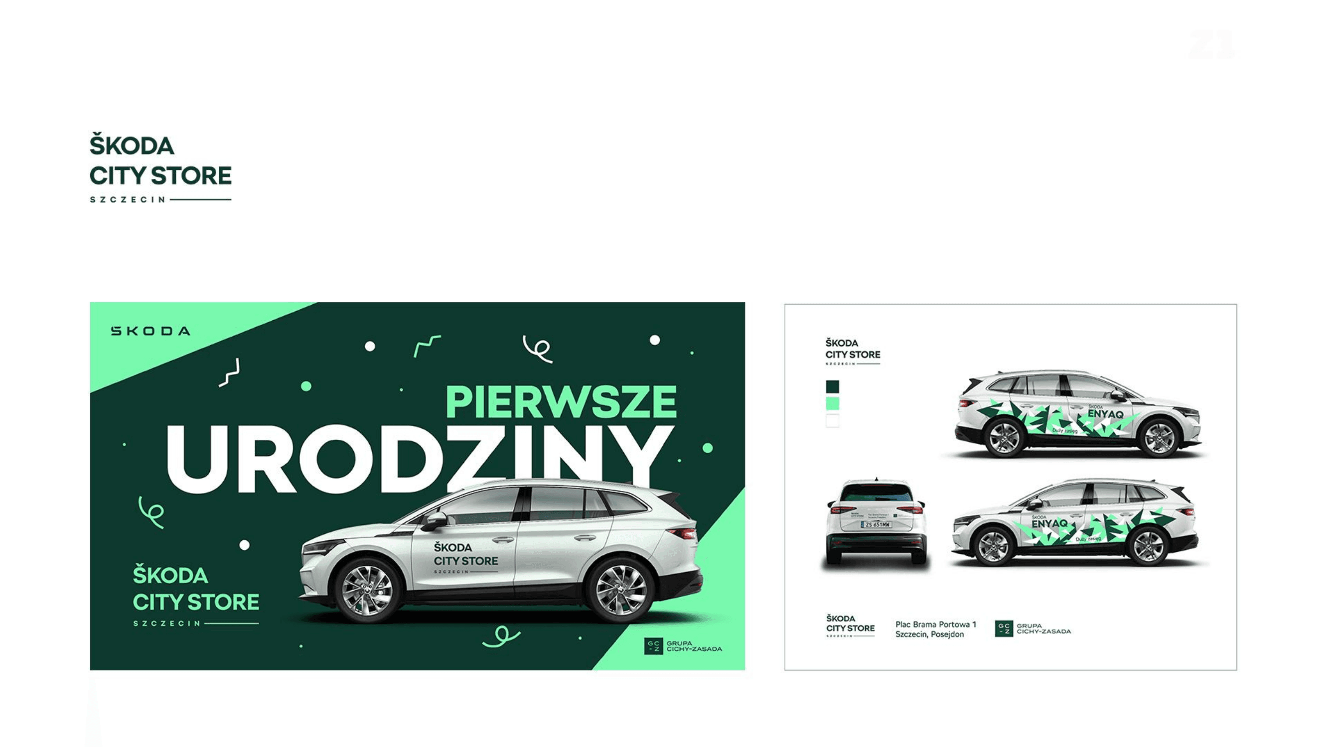 Škoda City Store Szczecin - event urodzinowy, identyfikacja i oklejenie Enyaq
