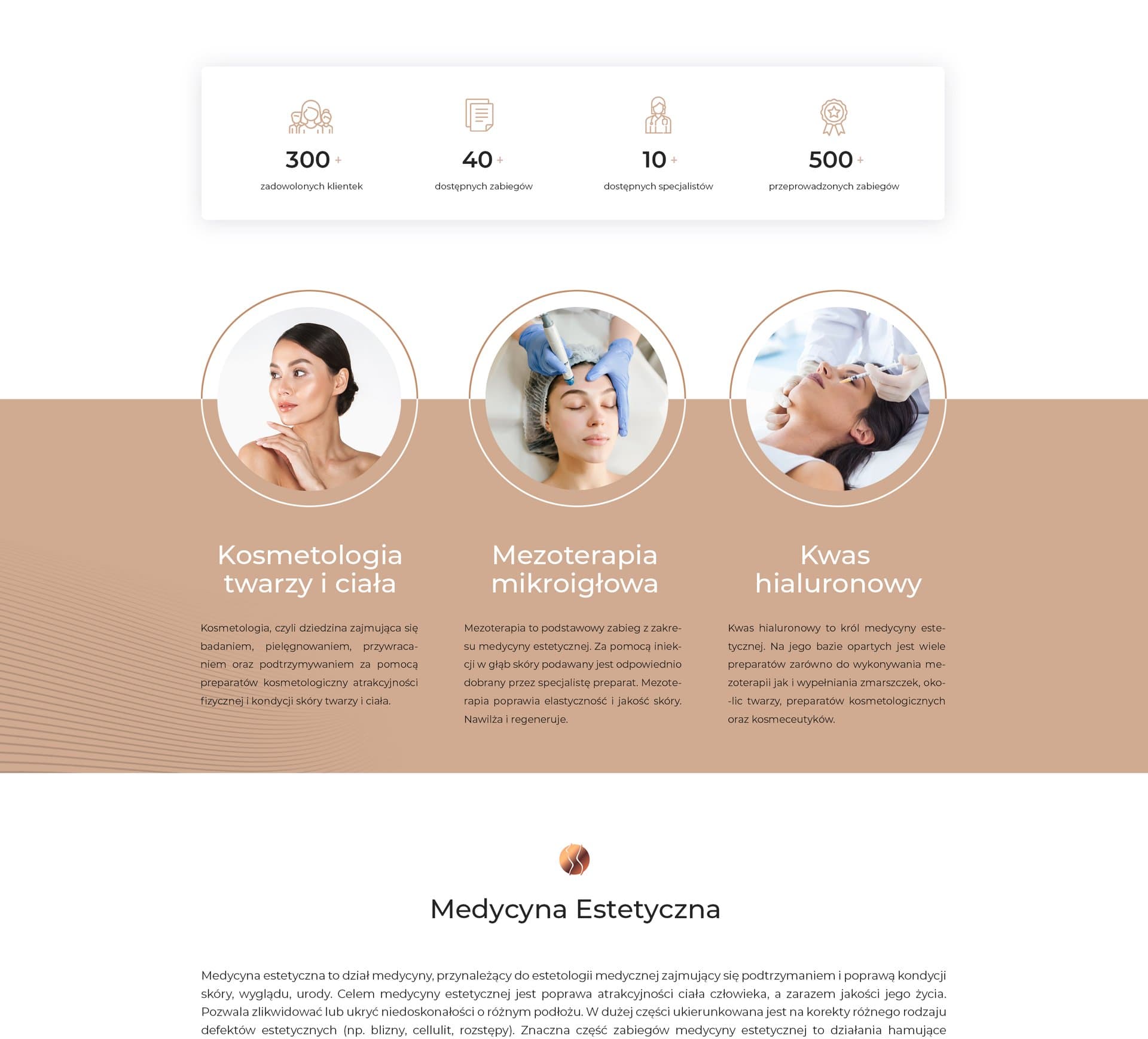 Statystyki kliniki i oferta zabiegów - kosmetologia, mezoterapia, kwas hialuronowy