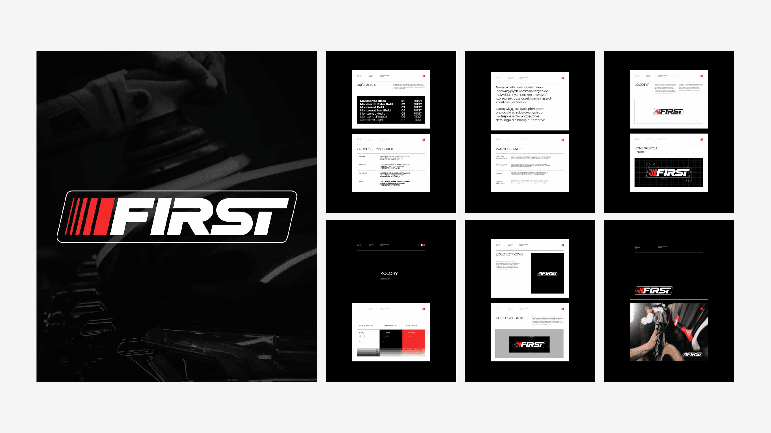 Księga znaku FIRST Coating - logotyp, siatka konstrukcyjna i warianty kolorowe