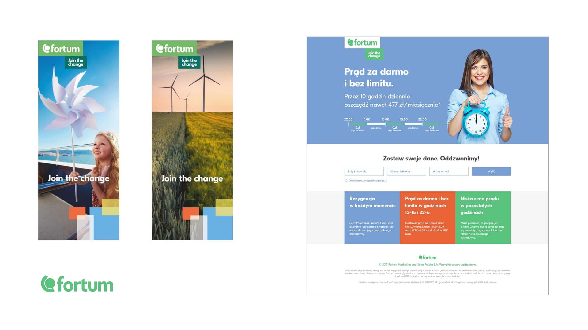 Banery reklamowe Fortum „Join the change” i landing page z formularzem kontaktowym