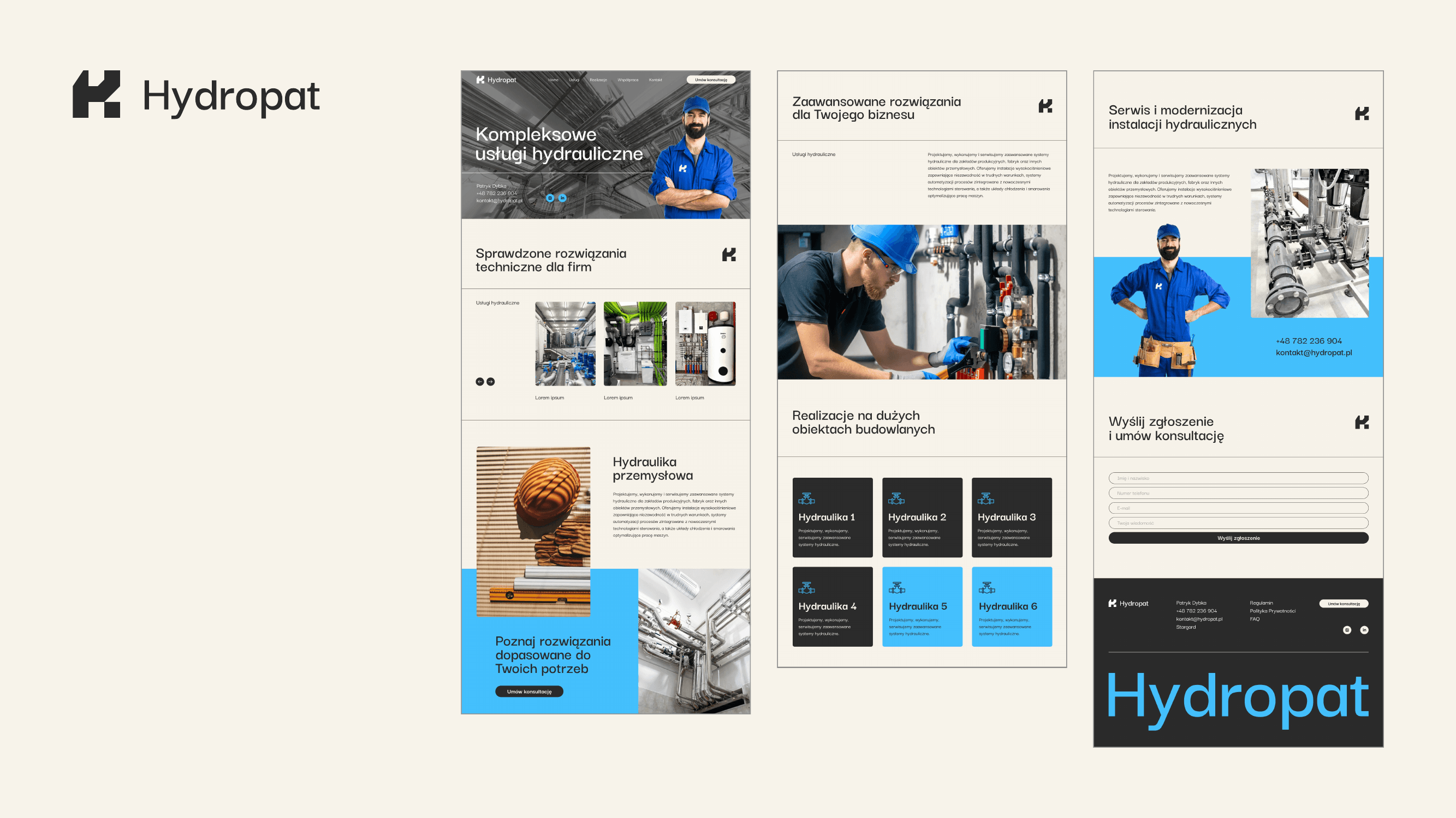 Strona internetowa Hydropat - homepage, podstrony usług i formularz kontaktowy