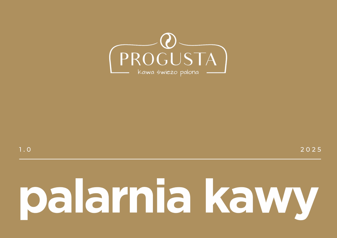 Okładka brandbooka Progusta - logo, tagline i oznaczenie wersji 1.0 / 2025