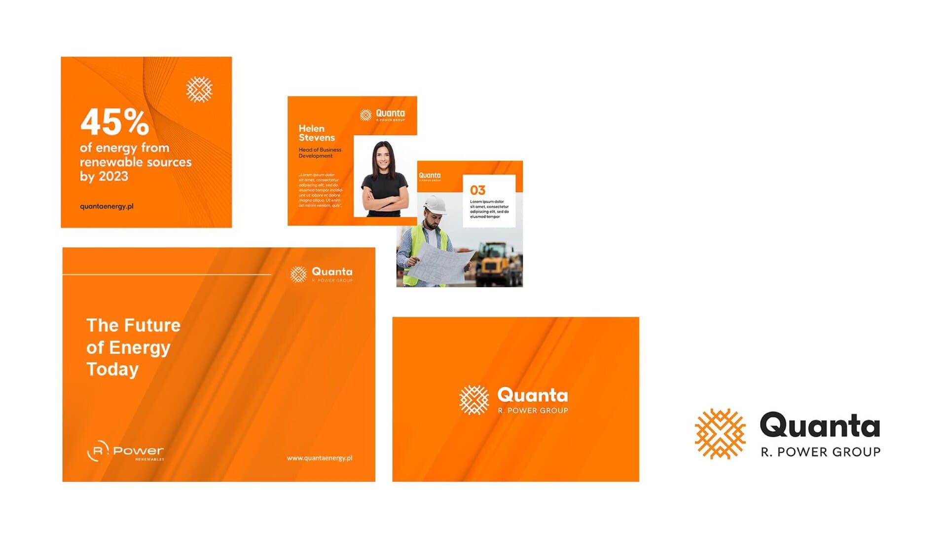 Materiały brandingowe Quanta R. Power Group - banery, szablony prezentacji i identyfikacja wizualna