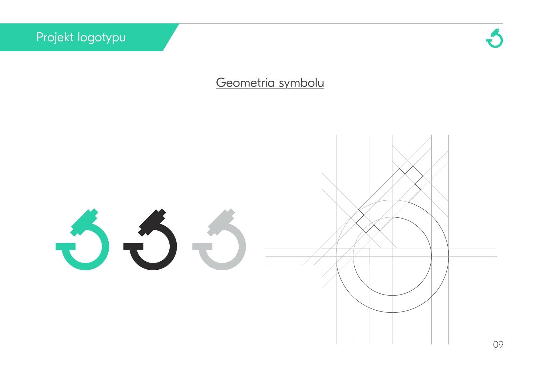 Geometria symbolu mikroskopu - warianty kolorystyczne i siatka konstrukcyjna