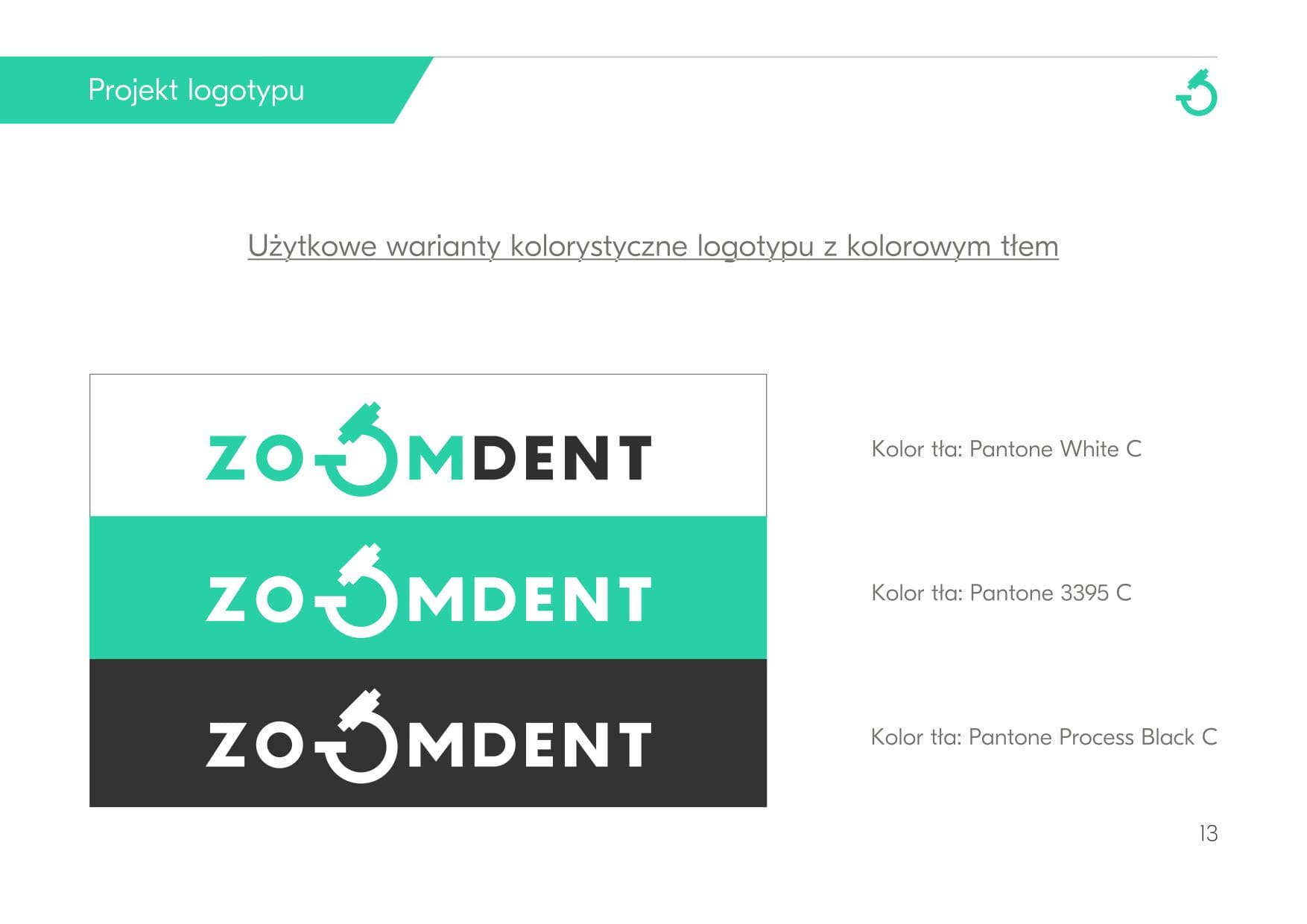 Warianty logotypu na kolorowych tłach - białe, zielone i ciemne